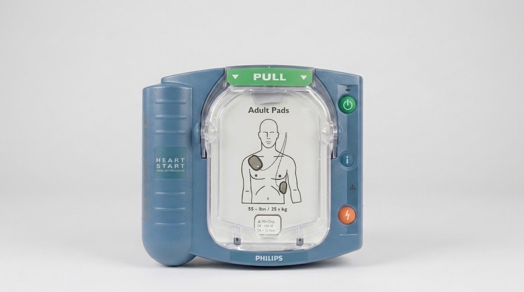 A Philips HeartStart AED, the most common public defibrillator